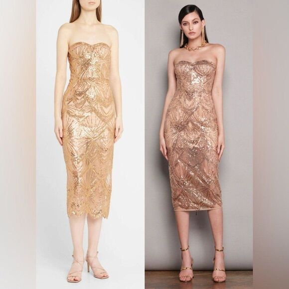 Bronx and Banco Dresses & Skirts - Bronx and Banco Rose Gold Sequin Strapless Midi Dress